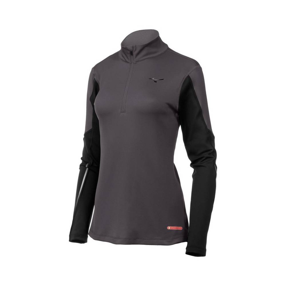 Base Layer Mizuno Breath Thermo® Half Cerniera Donna - Grigie/Nere - 61974-HPNQ